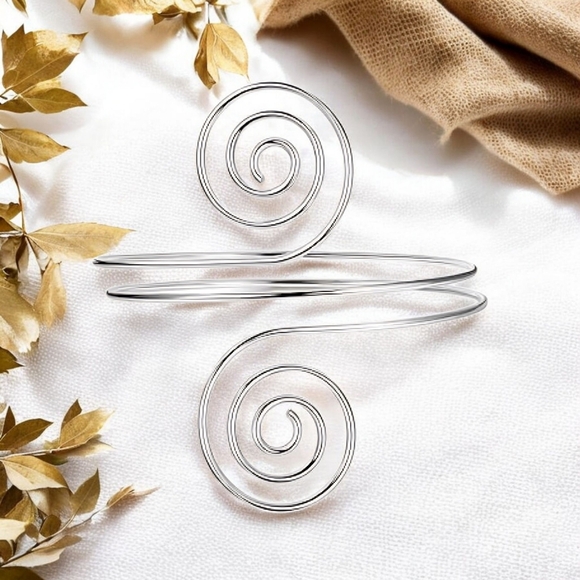 🆕 Boho Chic Spiral Elegant Arm Cuff Bracelet Silver Plated Adjustable Statement - Picture 8 of 13